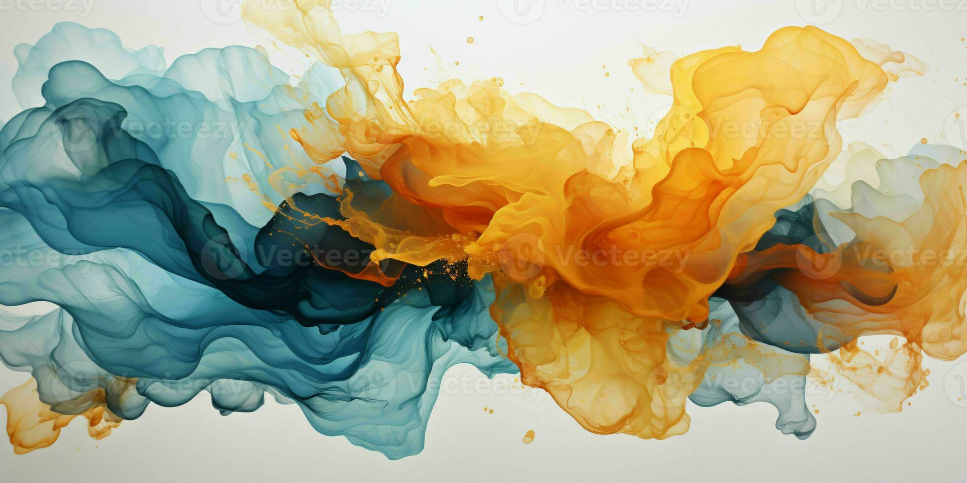 AI generated Blue and Gold Paint Splash and Texture on White Background. Paint Stain. Generative AI photo