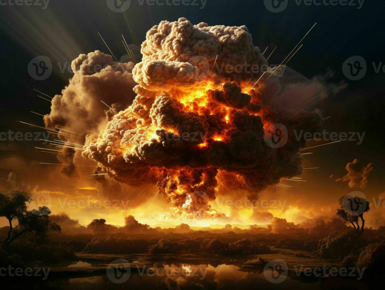 AI generated Nuclear Bomb Explosion. Mushroom Cloud. Generative AI photo