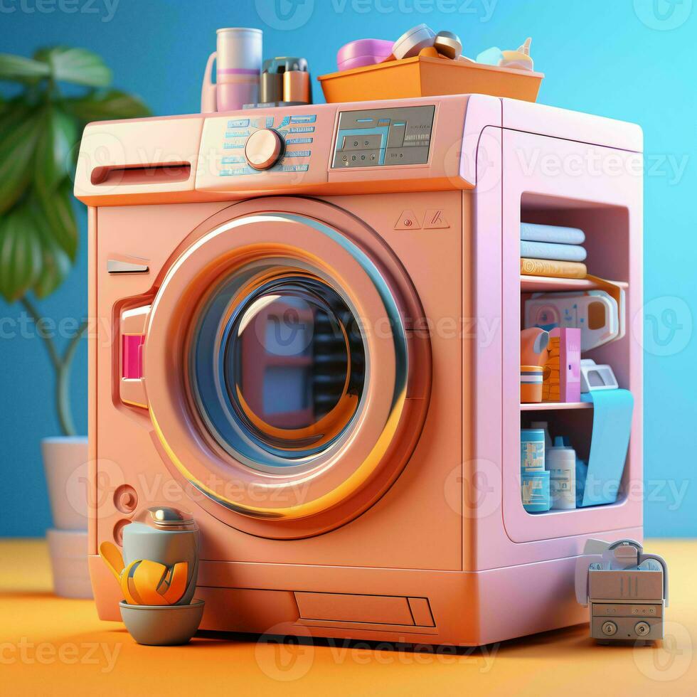 AI generated Cute Futuristic and Minimalist Washing Machine Illustration. Generative AI photo