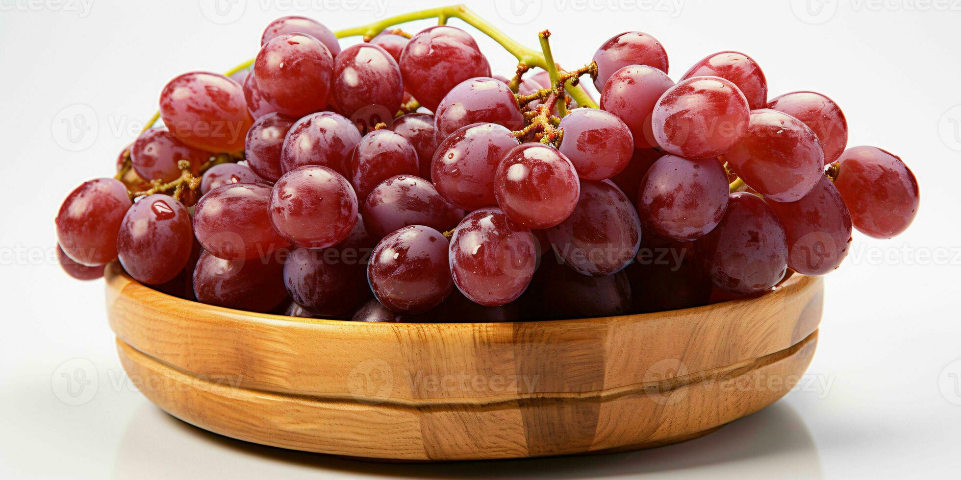 AI generated Fresh and Wet Grape Bunches in Wooden Basket. Generative AI photo