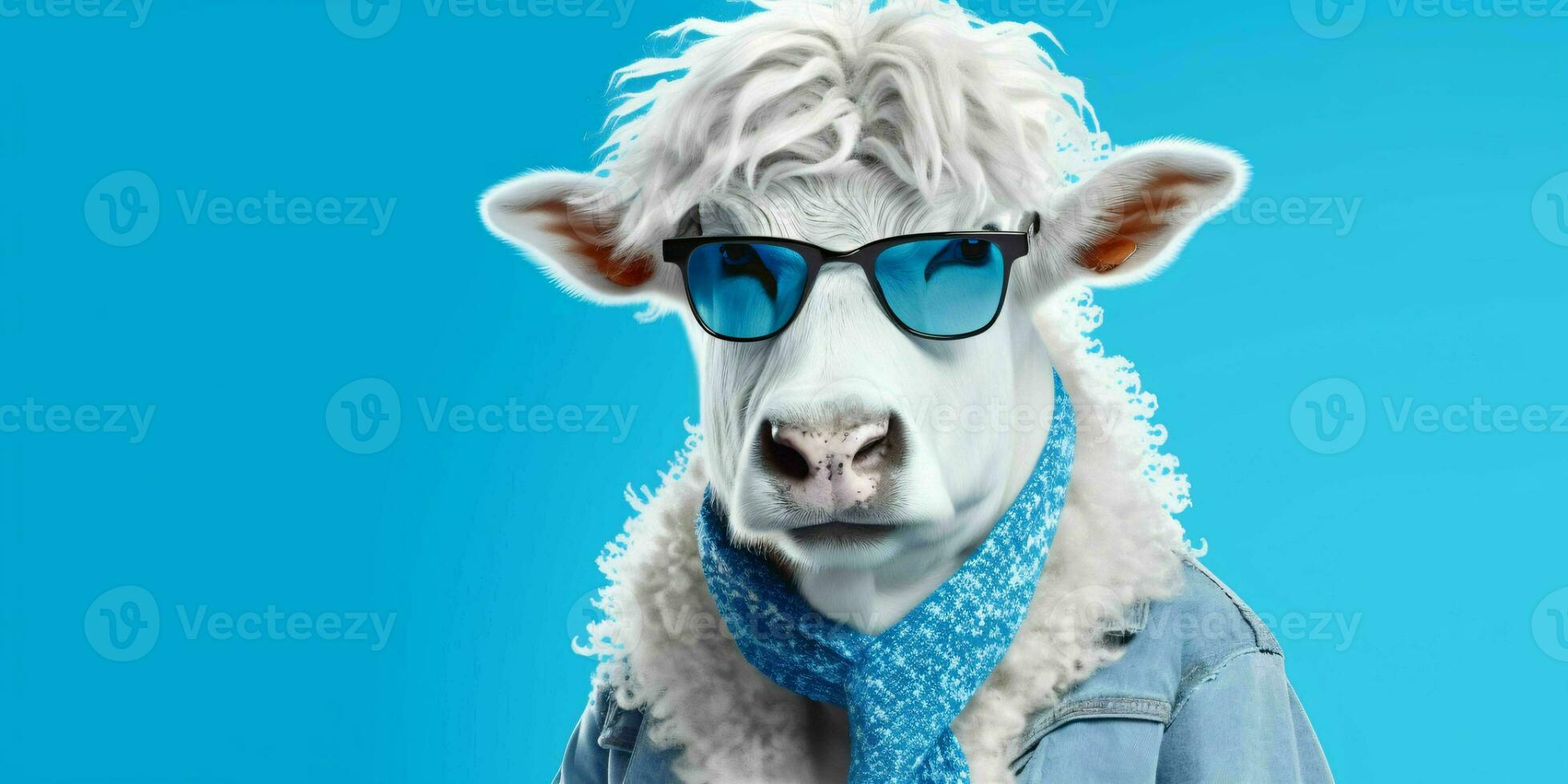 AI generated Portrait of Cool and Funny Cow Wearing Glasses in Studio Background. Generative AI photo