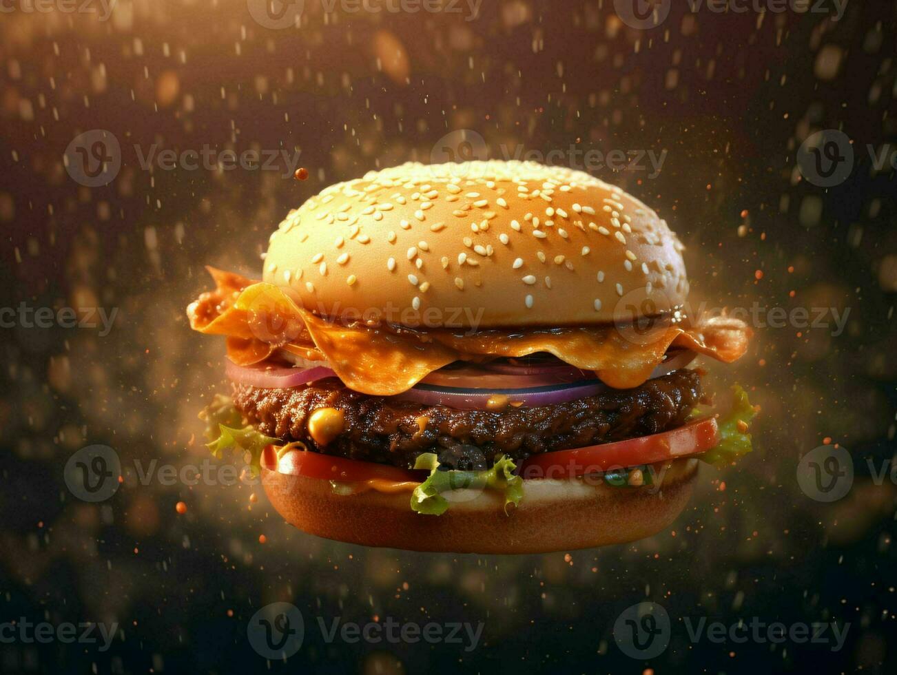 AI generated A Delicious Burger with Universe Background. Hamburger. AI Generative photo