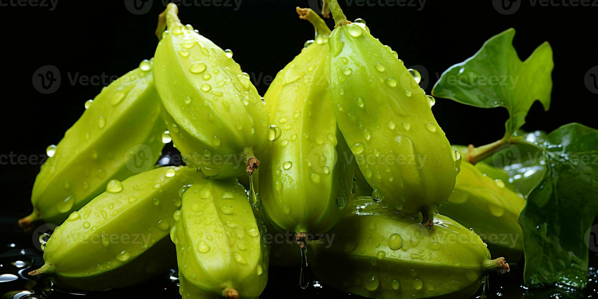 ai generado Fresco carambola Fruta con agua gotas. estrella fruta. generativo ai foto