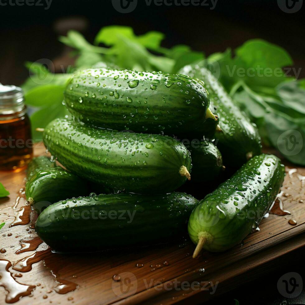 AI generated Fresh Cucumber with Water Droplets. Generative AI photo