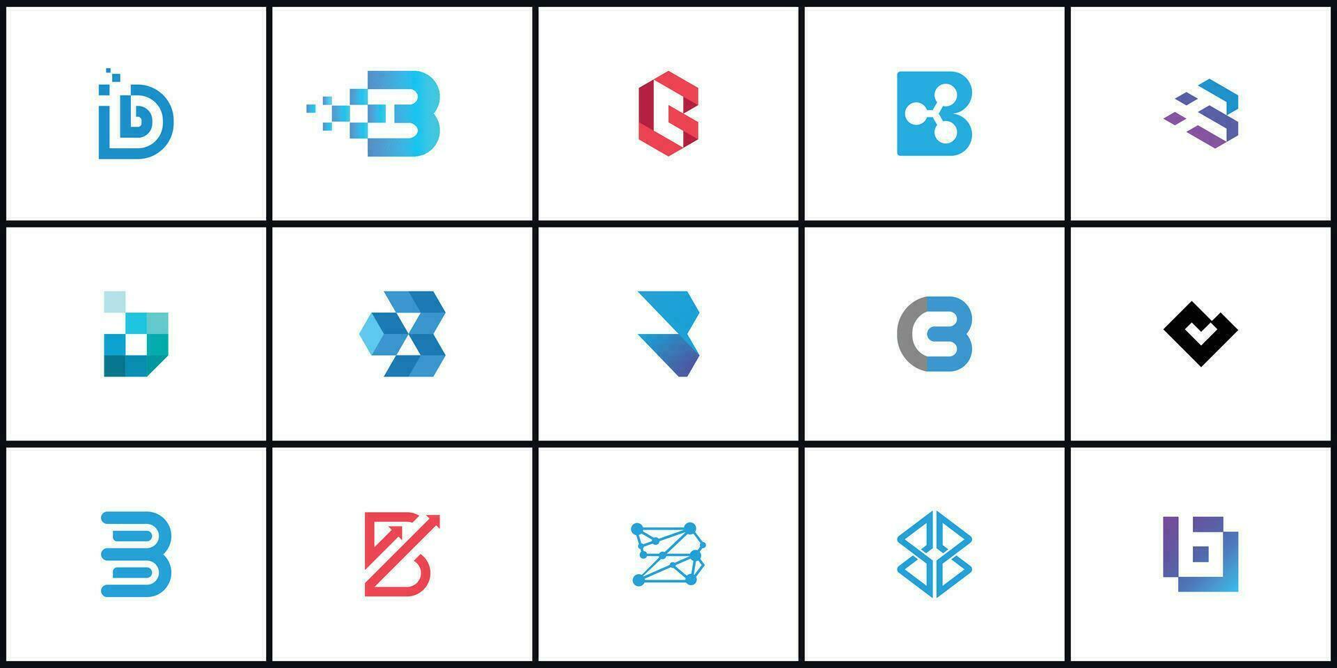 set of infographic elements Letter B Technology logo modern business branding for digital company vector