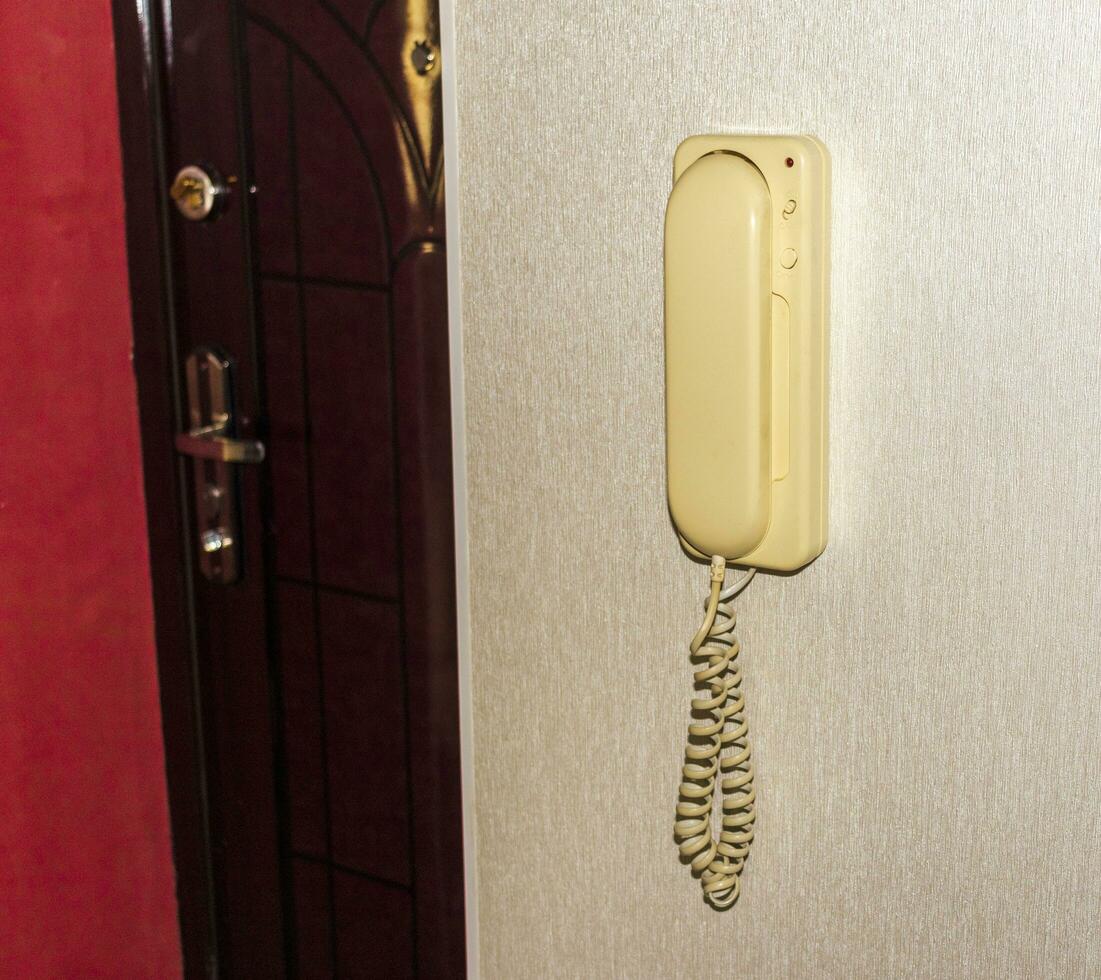 Close up shot of the intercom in the apartment. Interior photo