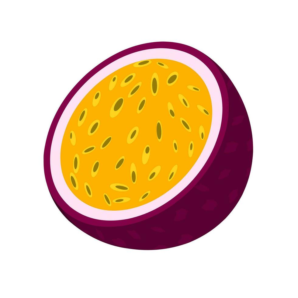 Passion fruit vector illustration. Passion fruit that has been split. Slices of ripe purple passion fruit. Isolated on white background.