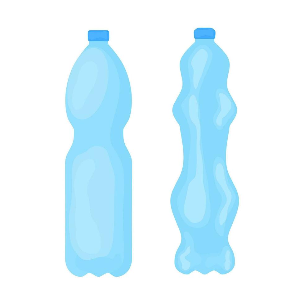 el plastico agua botellas Mira bueno y roto. mineral agua envase en blanco antecedentes. adecuado para mineral agua residuos y el plastico reciclaje logotipos vector ilustración