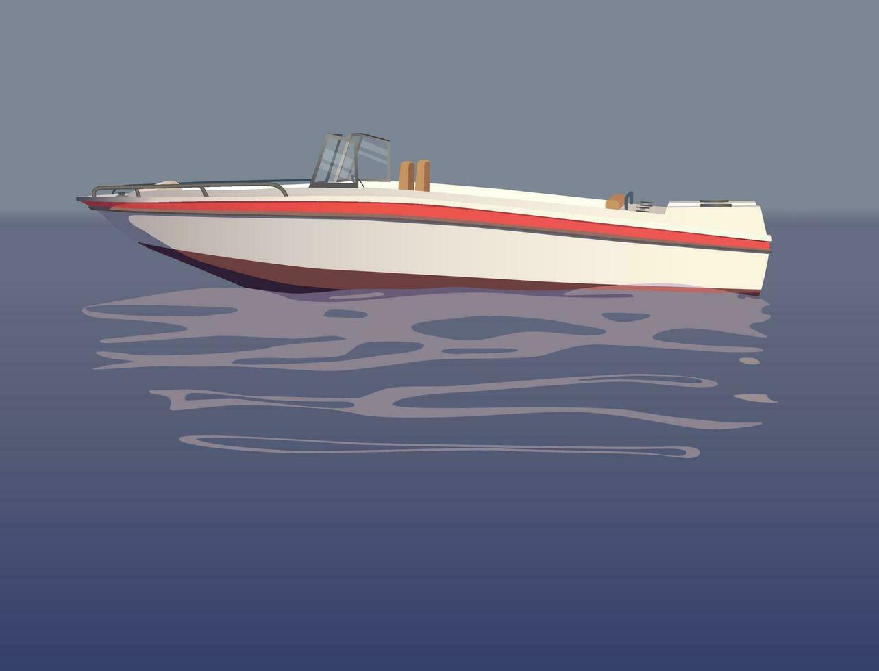 A speedboat sails on the waves. Vector. vector