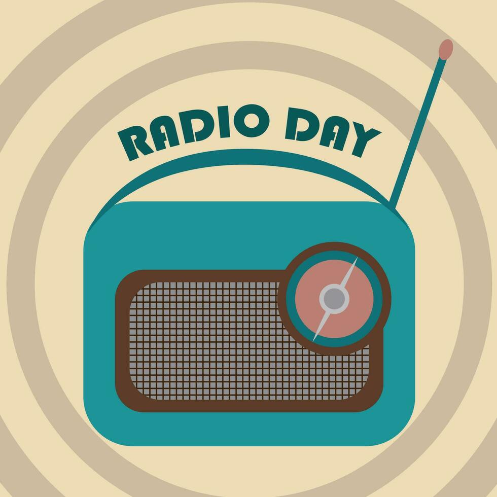 Radio Day, holiday concept. Retro radio receiver, text and abstract background. vector