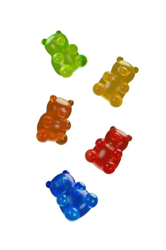 3D falling gummy bear collection vector