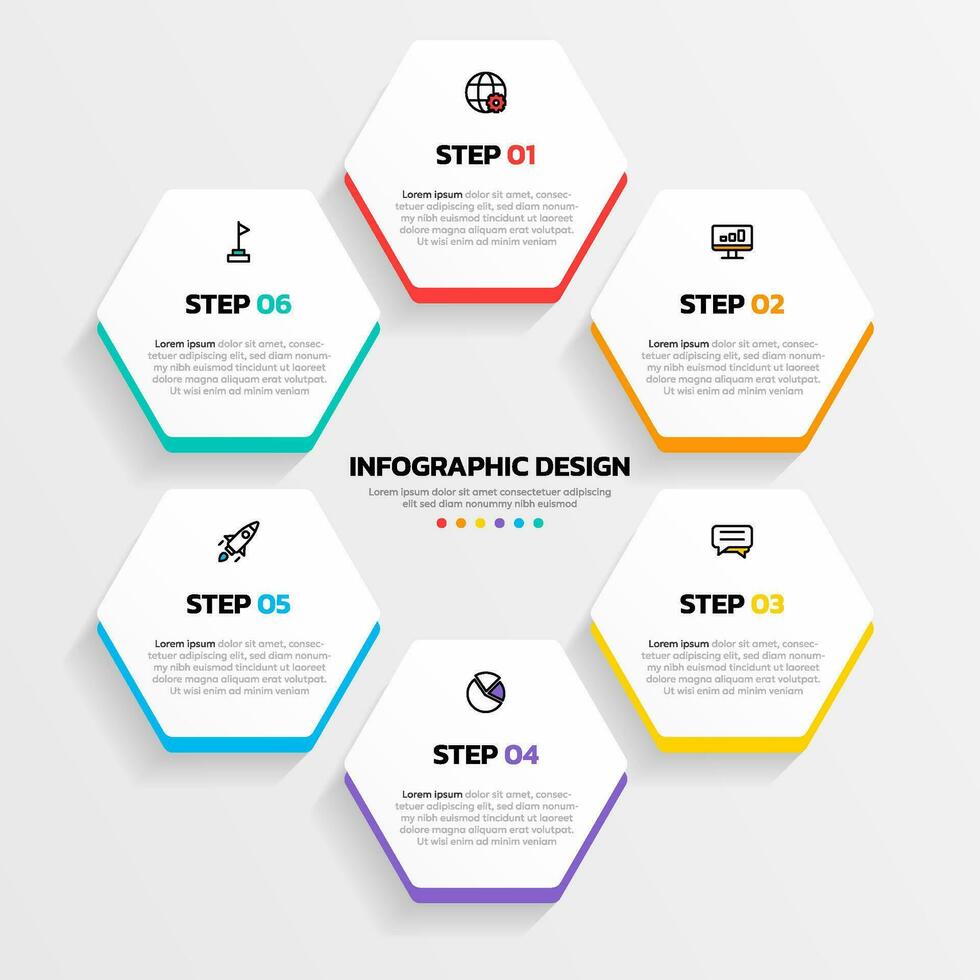 Modern hexagon shape infographic vector with 6 step icons