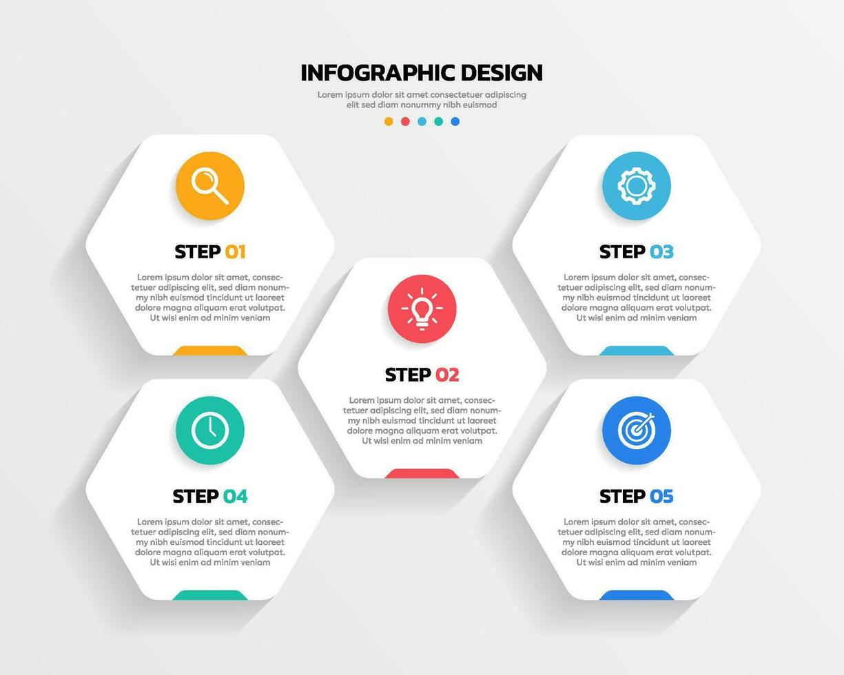 Modern hexagon shape infographic vector with 5 step icons