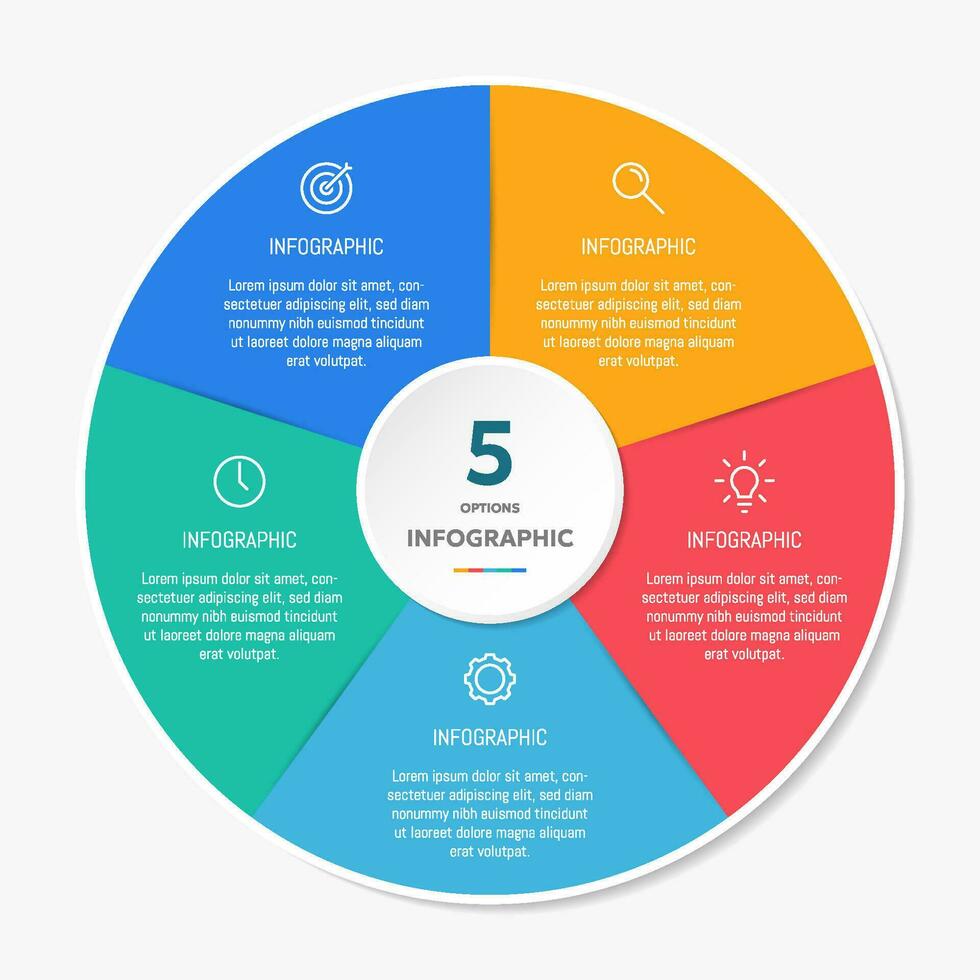 Circle shape infographic chart template with 5 options. vector