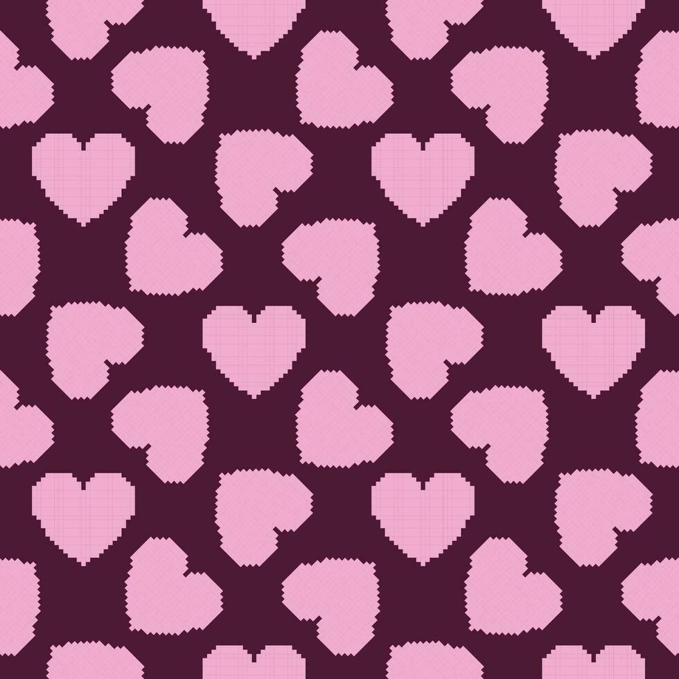 seamless pattern with Pixel hearts . Vector illustration. background in retro video game style. Concept of valentine's day, wedding, mother day.