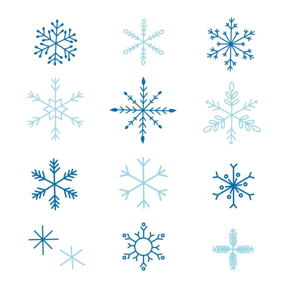 conjunto de copos de nieve dibujados a mano vector