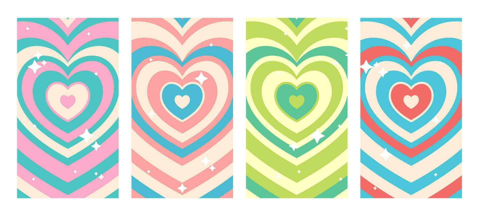 cautivador retro vector antecedentes con un corazón túnel. ideal para social medios de comunicación cuentos, pancartas, tarjetas, y más. decorado con brillante brillante y reluciente estrellas