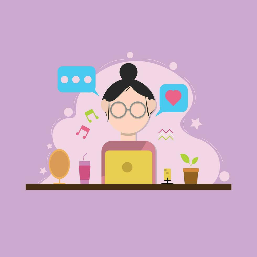 Flat Character Woman Chatting Vector Illustration