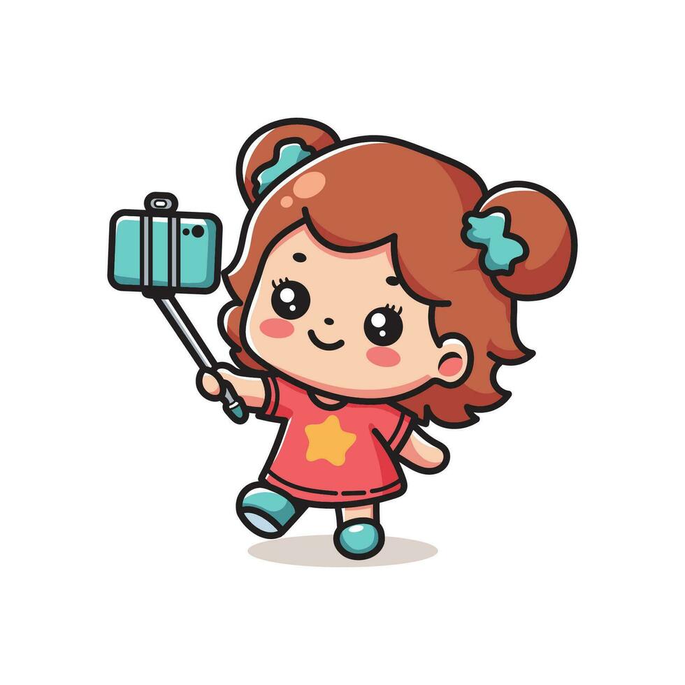 cute vector design illustration of a little boy taking a selfie