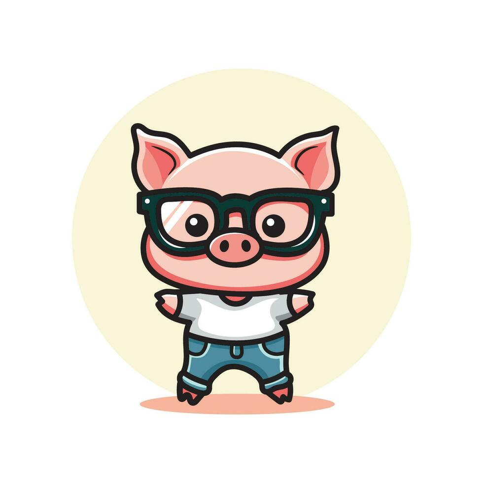 cute vector design illustration of a pig wearing glasses