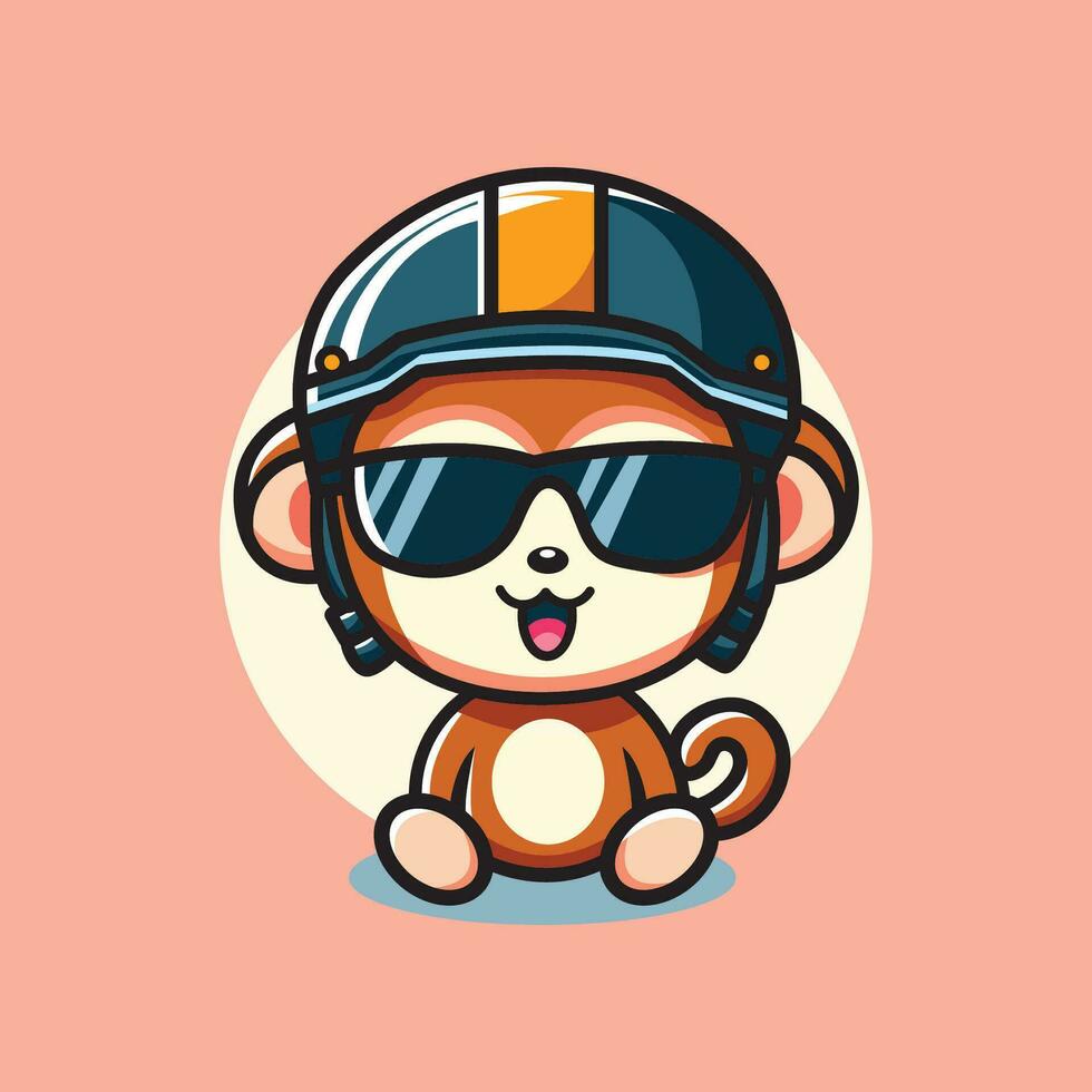 cute vector design illustration of a monkey wearing a helmet