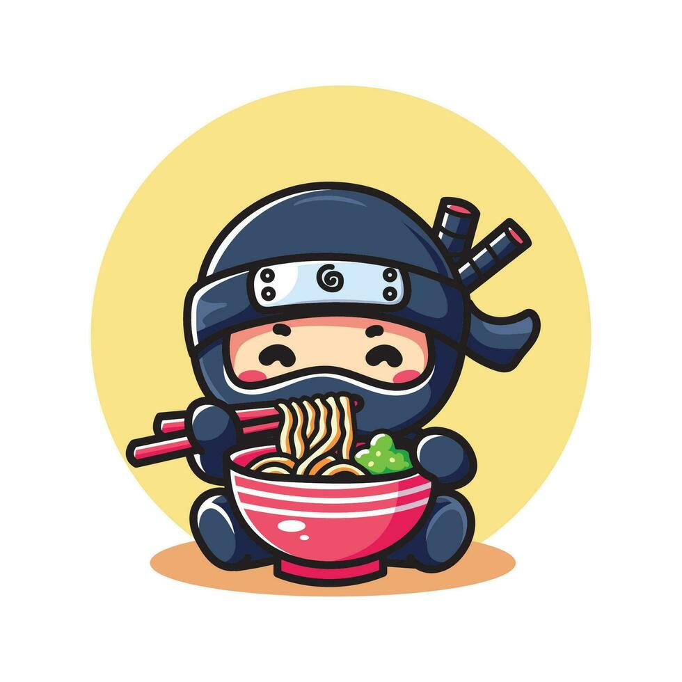 linda vector diseño ilustración de ninja comiendo ramen