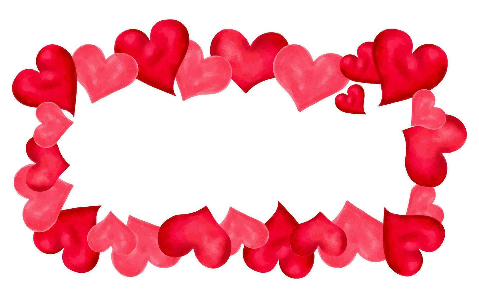 marco para San Valentín día. rectangular modelo de varios rosa, rojo corazones. bandera para diseño decoración para de la madre día, amigos, novias, individual' día. mano dibujado acuarela ilustración vector