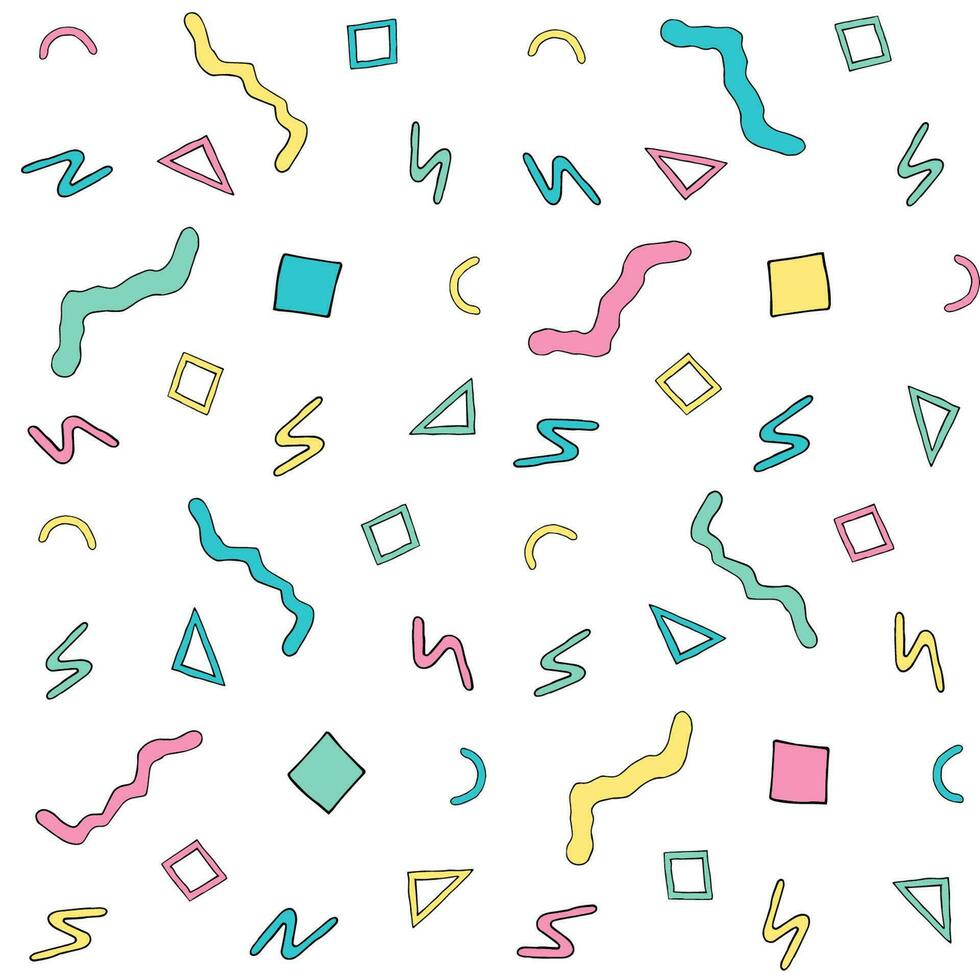 Modern abstract design pattern in retro style. Seamless texture with geometric shapes. Colorful vector Illustration