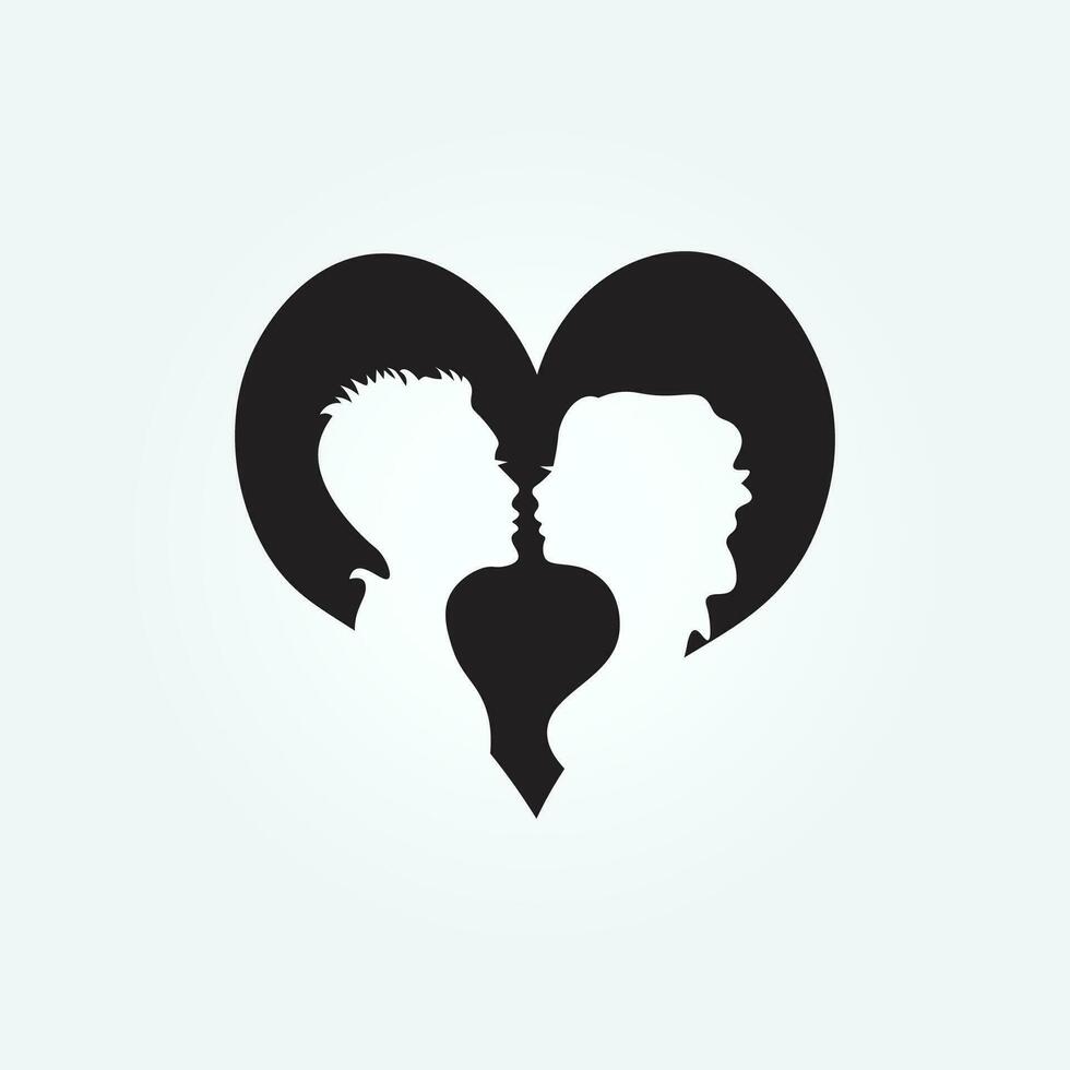 mínimo Pareja Arte hombre y mujer caras vector logo. Pareja imprimir, Beso imprimir, san valentin día ilustración