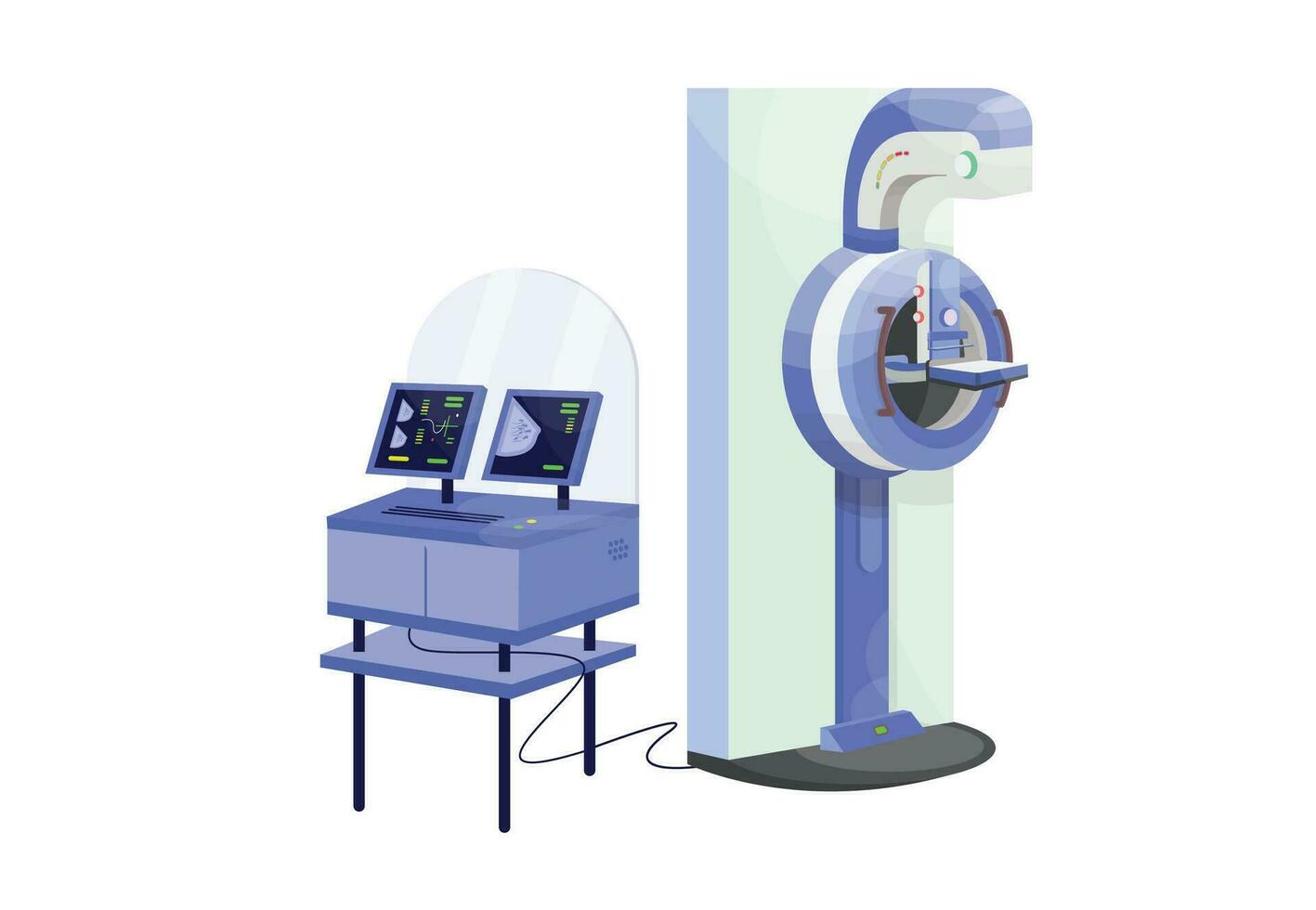 mamografía máquina. pecho poner en pantalla para tumor y cancelar células. médico equipo aislado. radiografía escanear para cáncer, tumores, oncología. vector ilustración