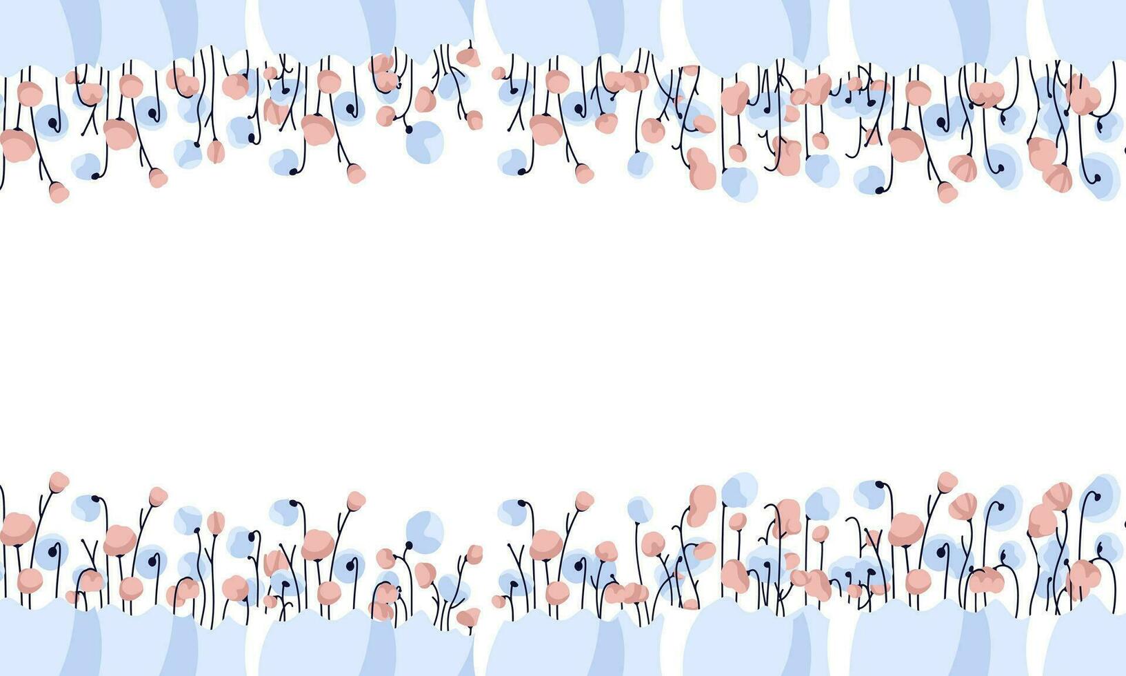 Easter blue background with spring flowers on top and bottom. Spring and Easter background with a place for text vector