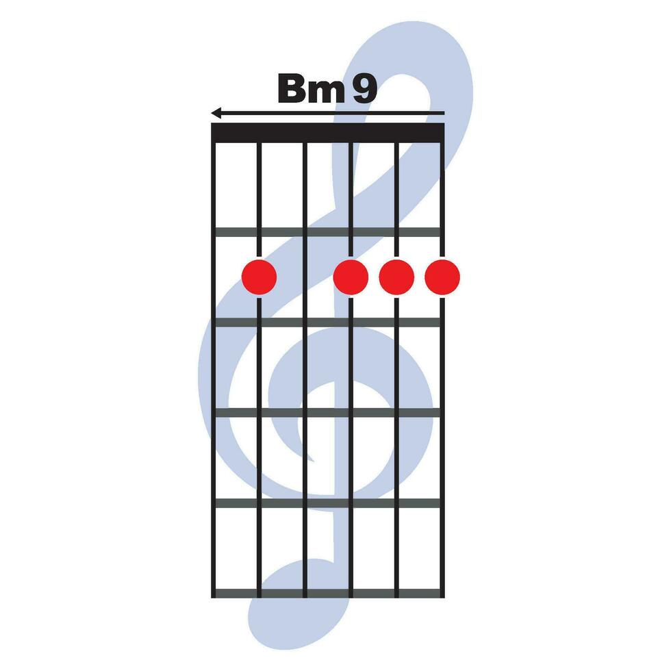 Bm9 guitar chord icon vector