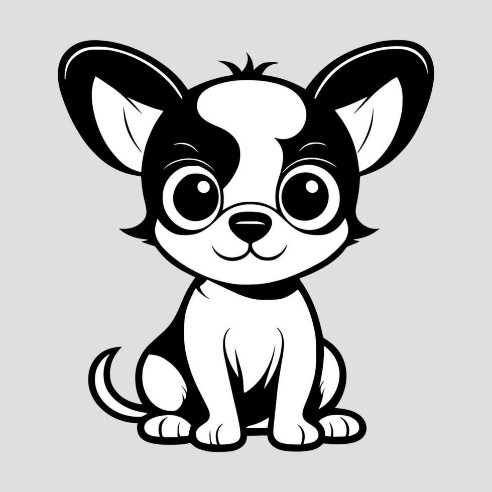 Cute dog vector black and white cartoon character design collection. White background. Pets, Animals.