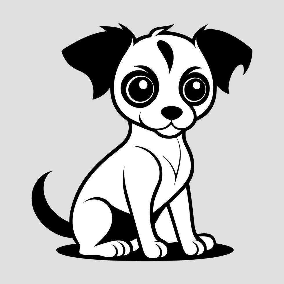 Cute dog vector black and white cartoon character design collection. White background. Pets, Animals.