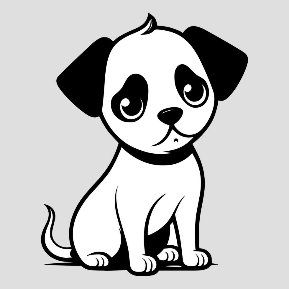 Cute dog vector black and white cartoon character design collection. White background. Pets, Animals.