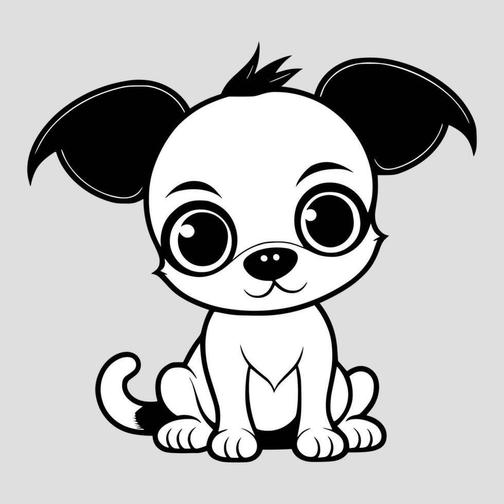 Cute dog vector black and white cartoon character design collection. White background. Pets, Animals.