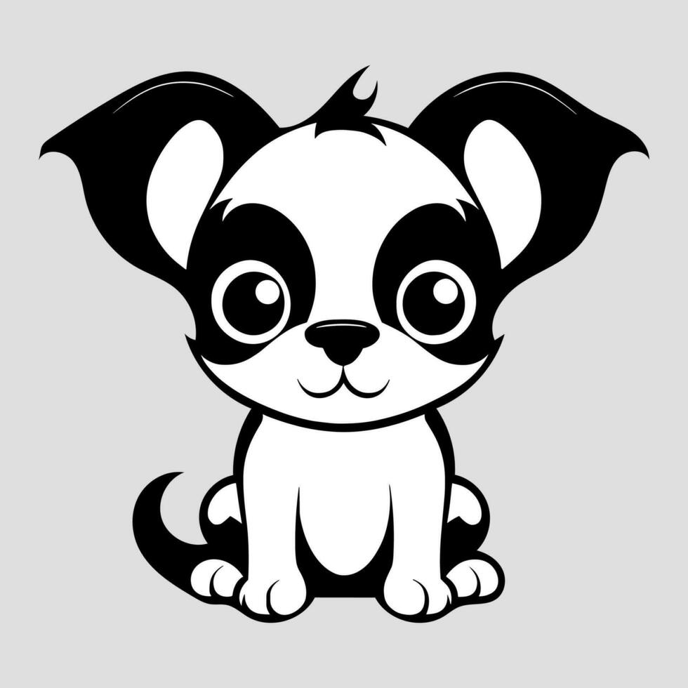 Cute dog vector black and white cartoon character design collection. White background. Pets, Animals.