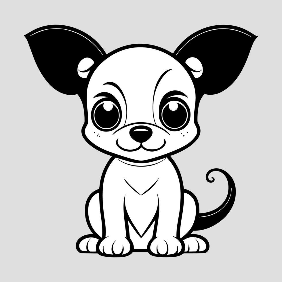 Cute dog vector black and white cartoon character design collection. White background. Pets, Animals.