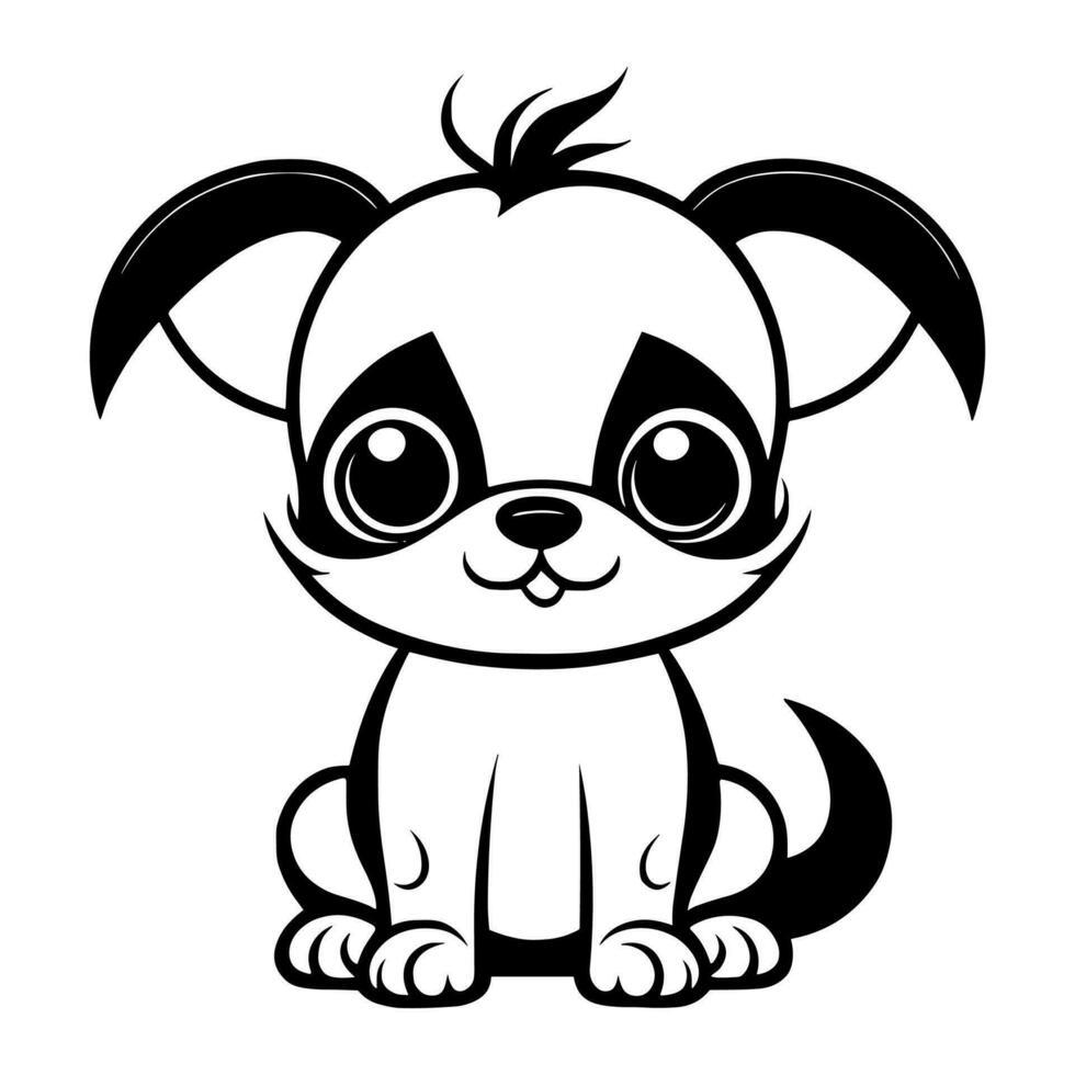 Cute dog vector black and white cartoon character design collection. White background. Pets, Animals.