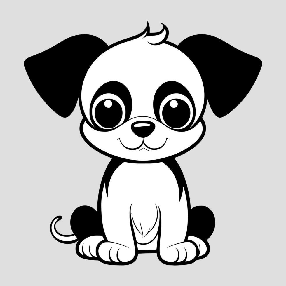 Cute dog vector black and white cartoon character design collection. White background. Pets, Animals.