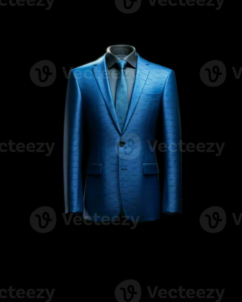 AI generated Elegant Blue Men's Suit Isolated on Black Background. Generative AI photo