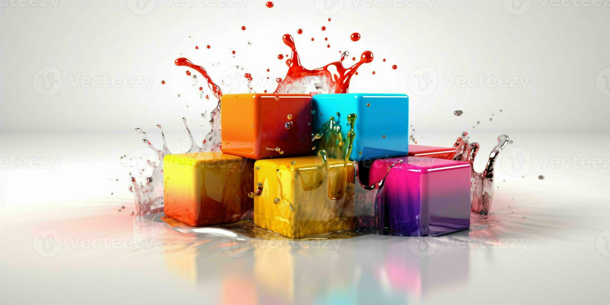 AI generated 3D and Colorful Cube with Paint Blast Isolated on White Background. Generative AI photo