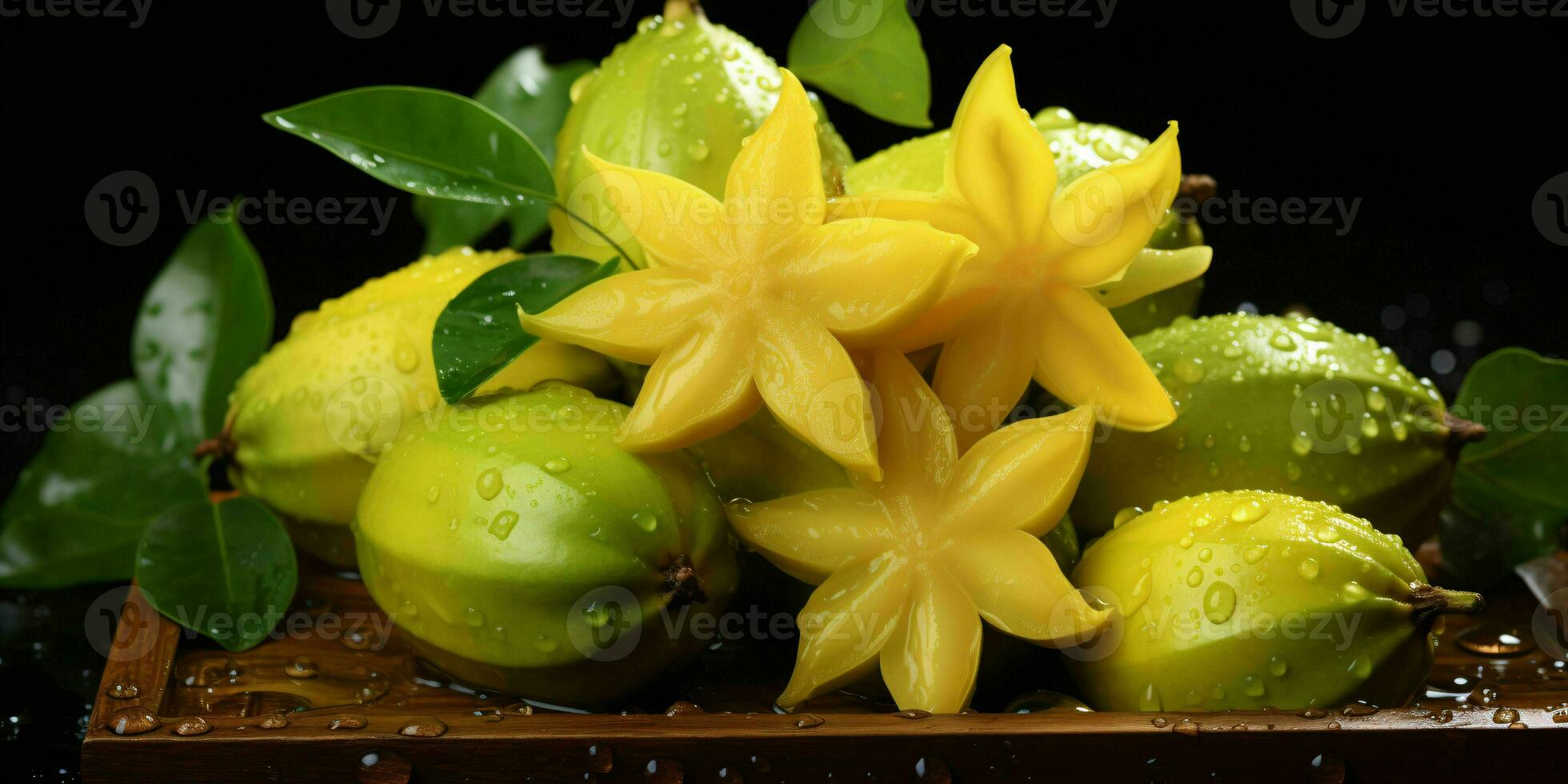 AI generated Fresh Carambola Fruit with Water Drops. Star Fruit. Generative AI photo