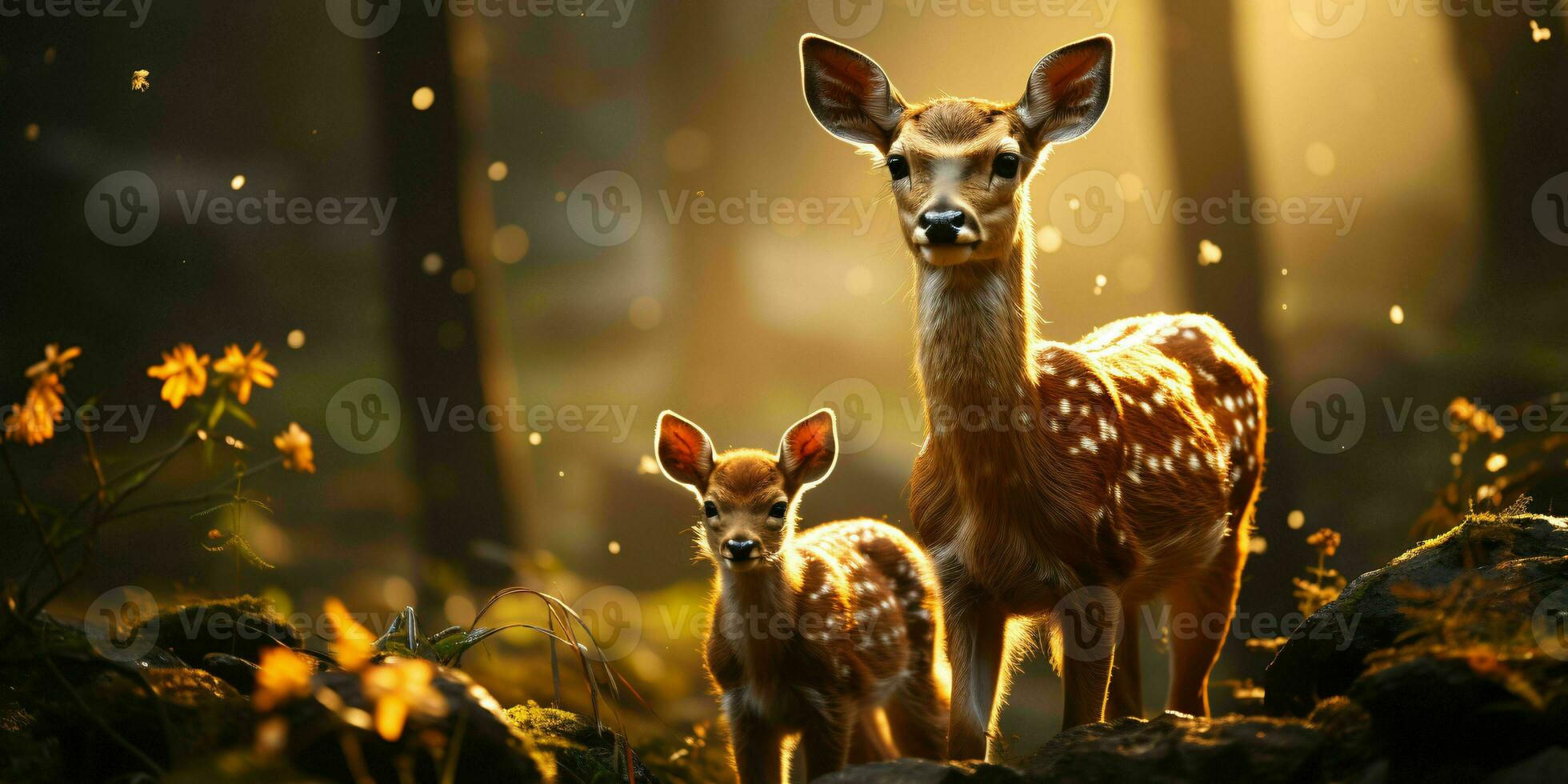 AI generated Deer and Fawn With a Blurry Forest Background. Generative AI photo