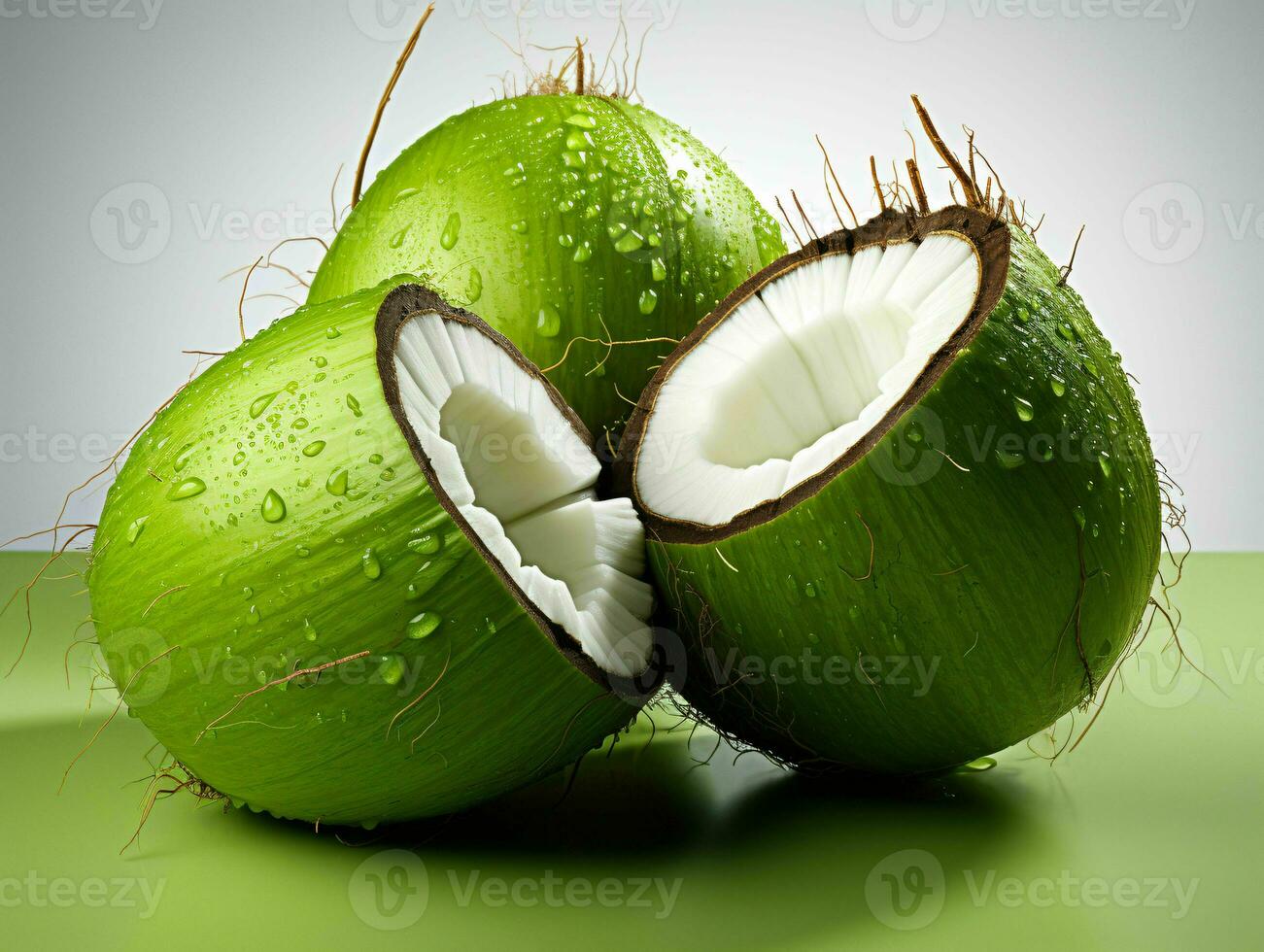 AI generated Fresh Green Coconut. Young Coconut Pieces. Generative AI photo