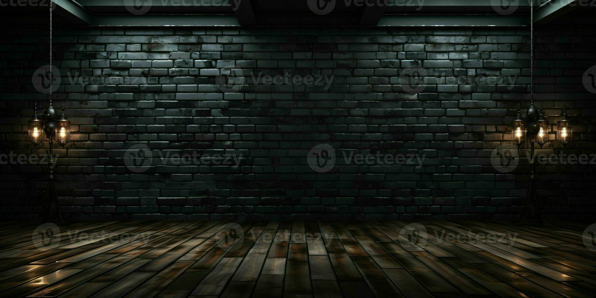 AI generated Black Brick Wall Texture Background. Room with Dark Brick Wall. Generative AI photo