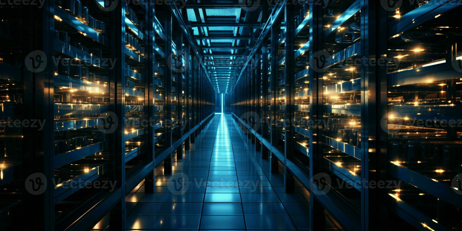 AI generated Data Center Background. Futuristic Server Room. Generative AI photo