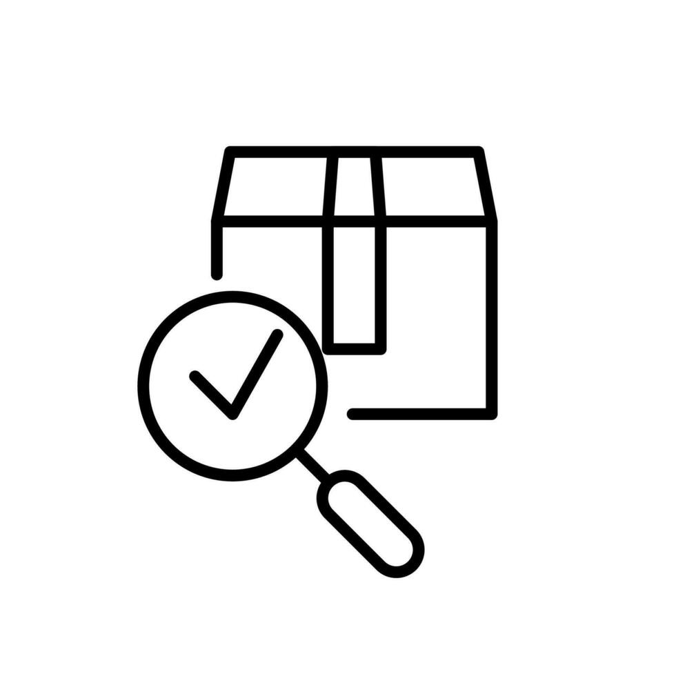 Vector line icon checking delivery box. Service container transportation cargo and shipment order. Express tracking freight and global protection