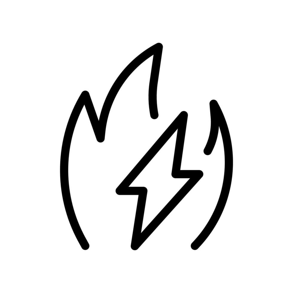 Vector black line icon fire and electricity sign isolated on white background