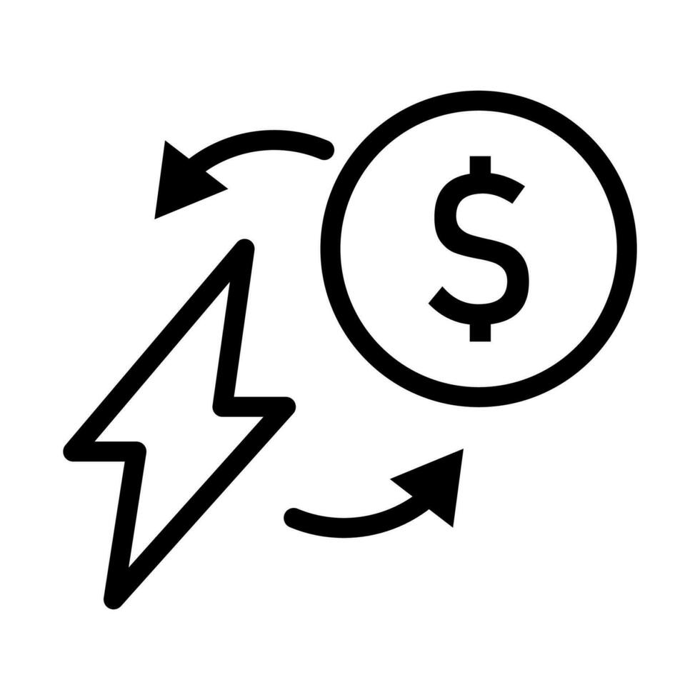 Vector black line icon electricity cost or profit isolated on white background
